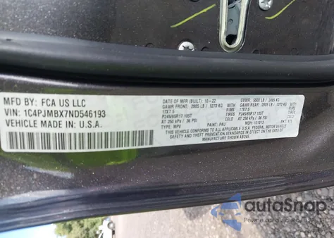 2022 Jeep Cherokee Trailhawk 4X4 z USA, uszkodzony, nr VIN 1C4PJMBX7ND546193